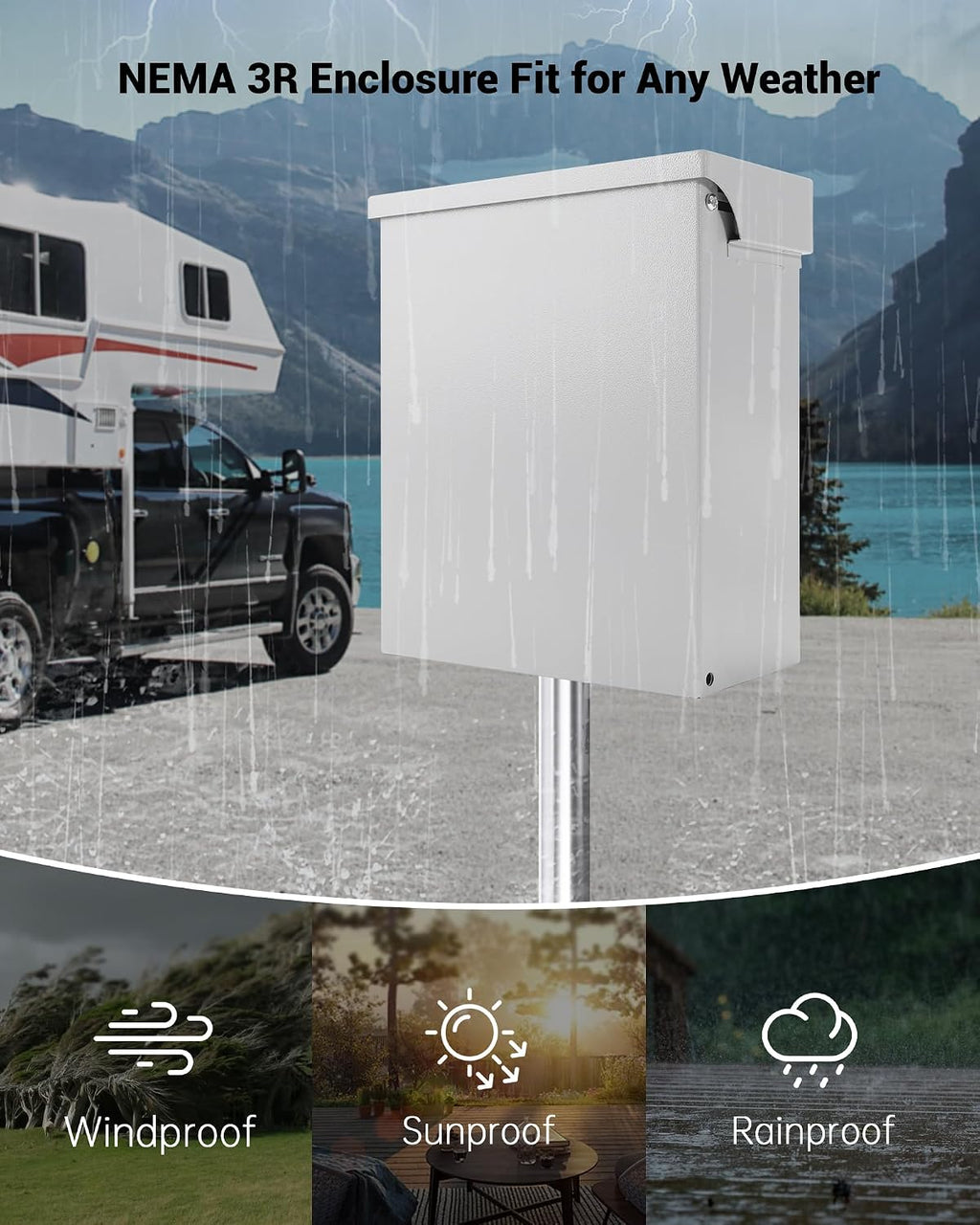 Temporary Power Outlet Panel, RV Electrical Outlet Panel with 20, 30, 50 Amp Receptacle Installed, with Breaker, Prewired and Unmetered, Weatherproof, Fit for motorhomes and Construction Sites