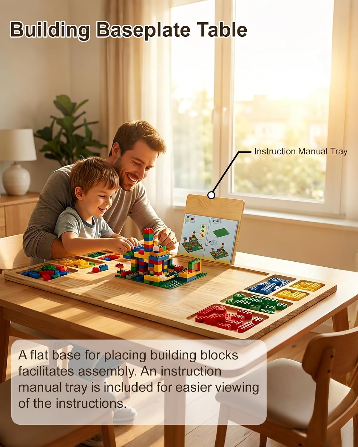 Rotating For Lego Building Baseplate Table with Storage