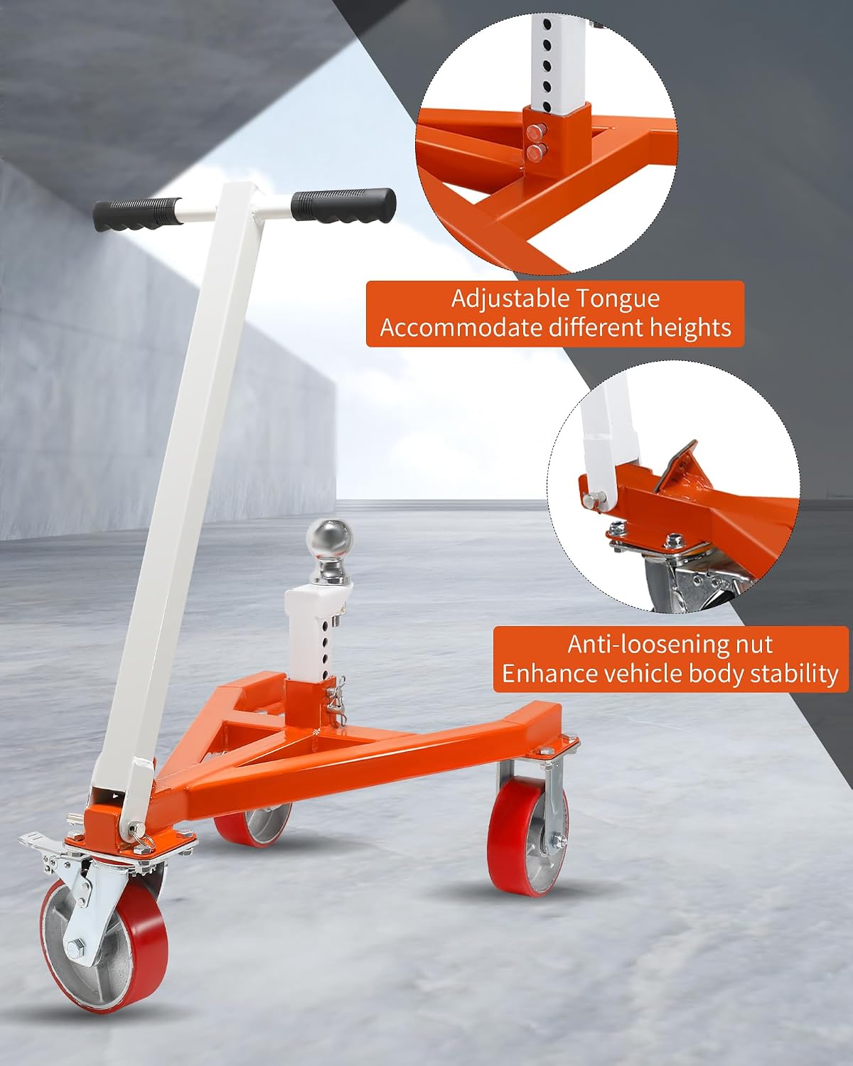 Heavy Duty Trailer Dolly, Portable Trailer Mover with 1-7/8" Ball Trailer Mover 3500 lb Tongue Weight, Angle & Ball Head Height Adjustable, Suitable for RV Boat Motorcycle Jet Ski