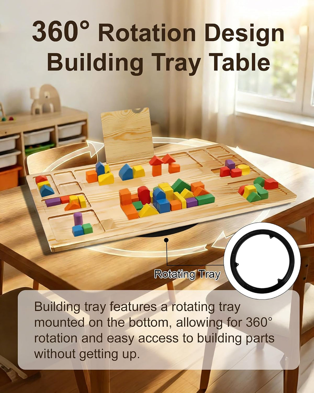 Rotating For Lego Building Baseplate Table with Storage