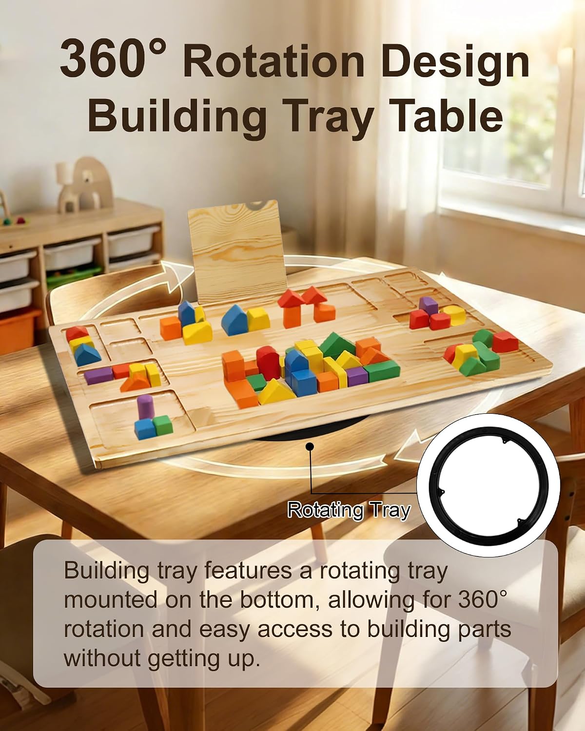 Rotating For Lego Building Baseplate Table with Storage